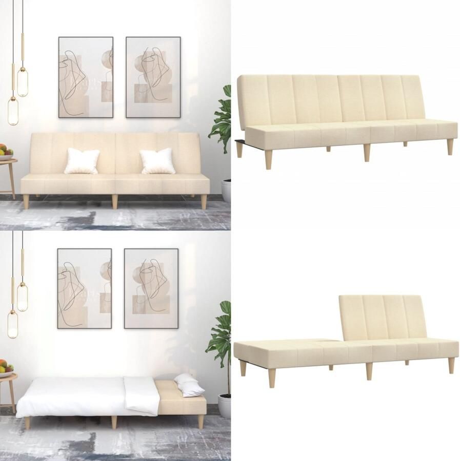 VidaXL Slaapbank 2-zits stof crèmekleurig Slaapbank Slaapbanken Slaap Bank Bedbank