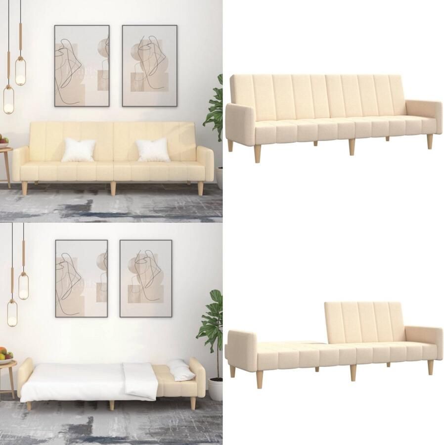 VidaXL Slaapbank 2-zits stof crèmekleurig Slaapbank Slaapbanken Slaap Bank Bedbank