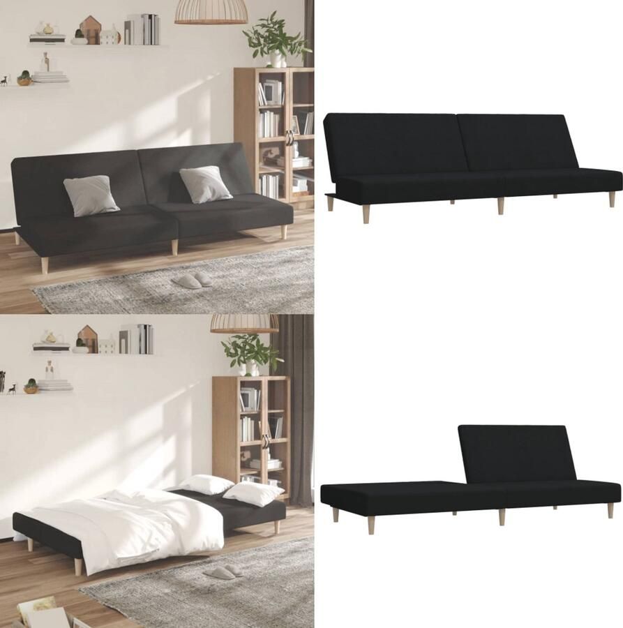 VidaXL Slaapbank 2-zits stof zwart Slaapbank Slaapbanken Slaap Bank Bedbank