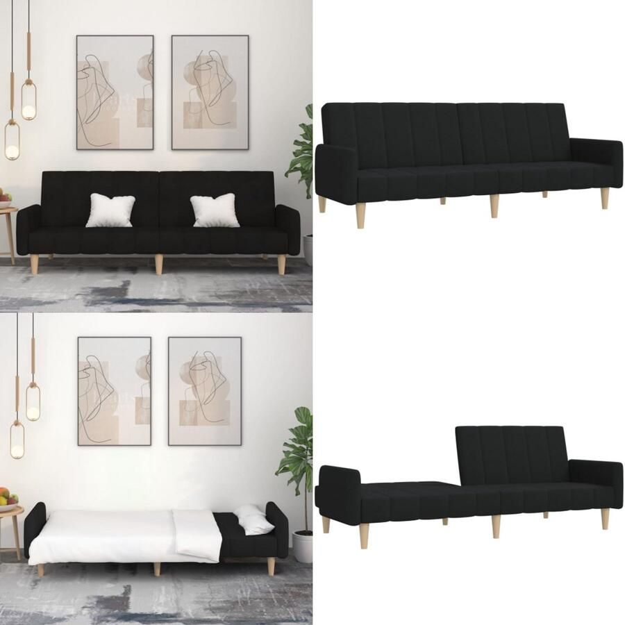 VidaXL Slaapbank 2-zits stof zwart Slaapbank Slaapbanken Slaap Bank Bedbank