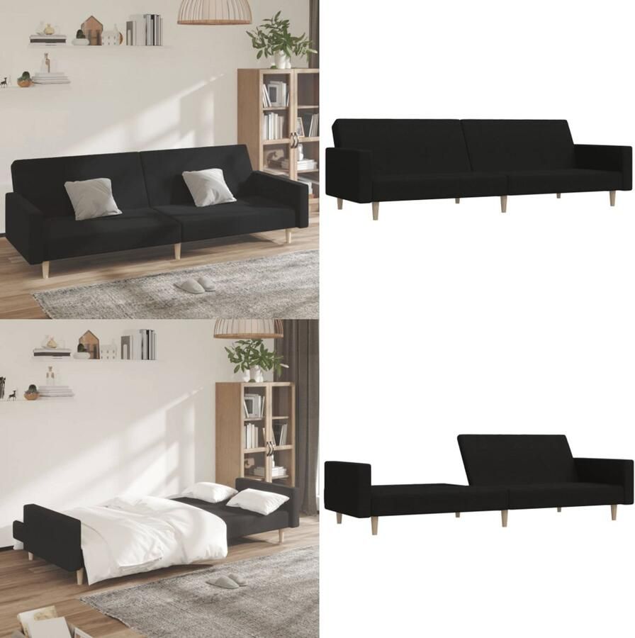 VidaXL Slaapbank 2-zits stof zwart Slaapbank Slaapbanken Slaap Bank Bedbank - Foto 2