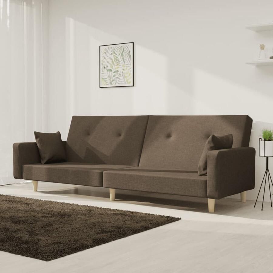 VidaXL Slaapbank 2-zits Taupe Inclusief Kussens Slaapbank Tweezitter Taupe Sofa Lounge Bank Multifunctionele Bank