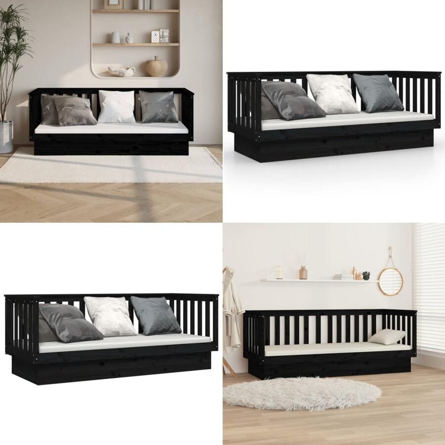 VidaXL Slaapbank 75x190 cm massief grenenhout zwart Slaapbank Slaapbanken Bedbank Bed