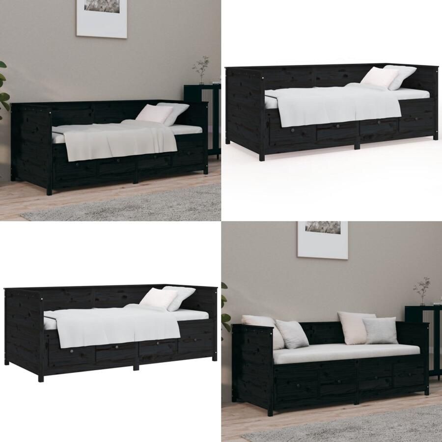 VidaXL Slaapbank 75x190 cm massief grenenhout zwart Slaapbank Slaapbanken Bedbank Bed