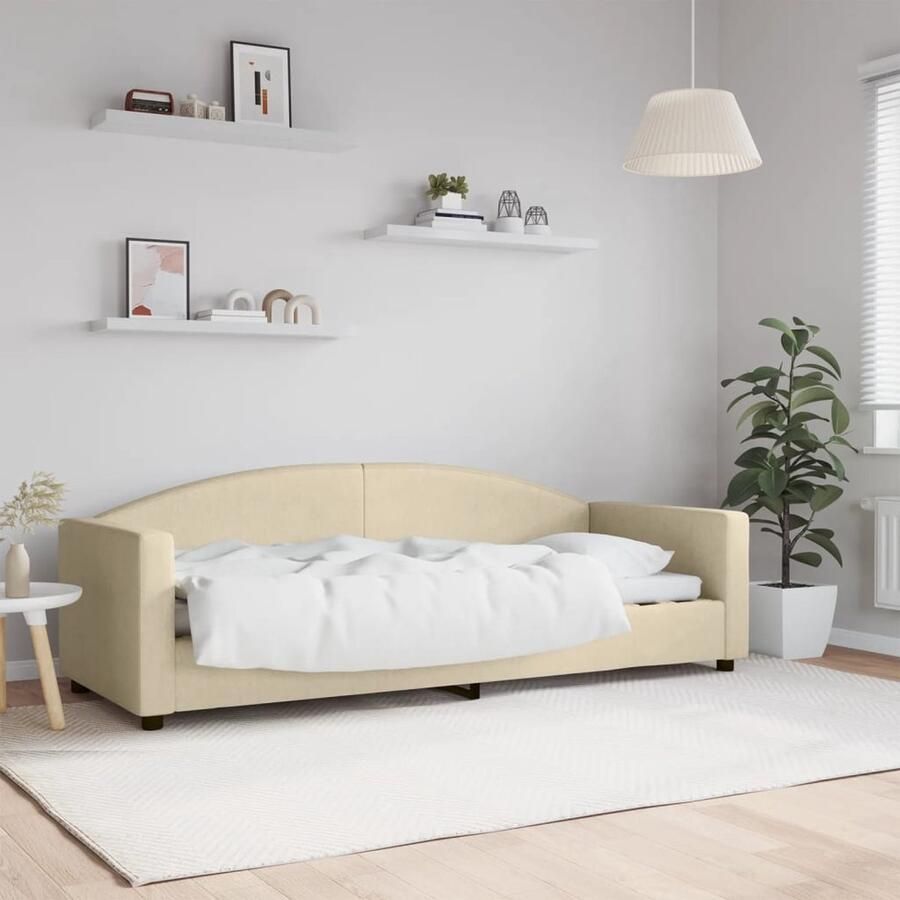VidaXL Slaapbank 80x200 cm crèmekleurig Slaapbank Sofa Bed Daybed Crèmekleurig Meubilair Stoffen Bank Metalen Frame Houten Frame Tweepersoons Bed - Foto 3