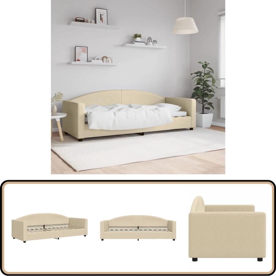 VidaXL Slaapbank 80x200 cm crèmekleurig Slaapbank Sofa Bed Daybed Crèmekleurig Meubilair Stoffen Bank Metalen Frame Houten Frame Tweepersoons Bed