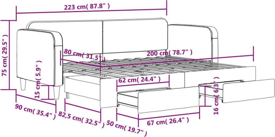 VidaXL Slaapbank 80x200 cm Donkergrijs Met lades Slaapbank Tweepersoonsbed Sofa Bed Donkere Grijze Meubels Lounge Furniture