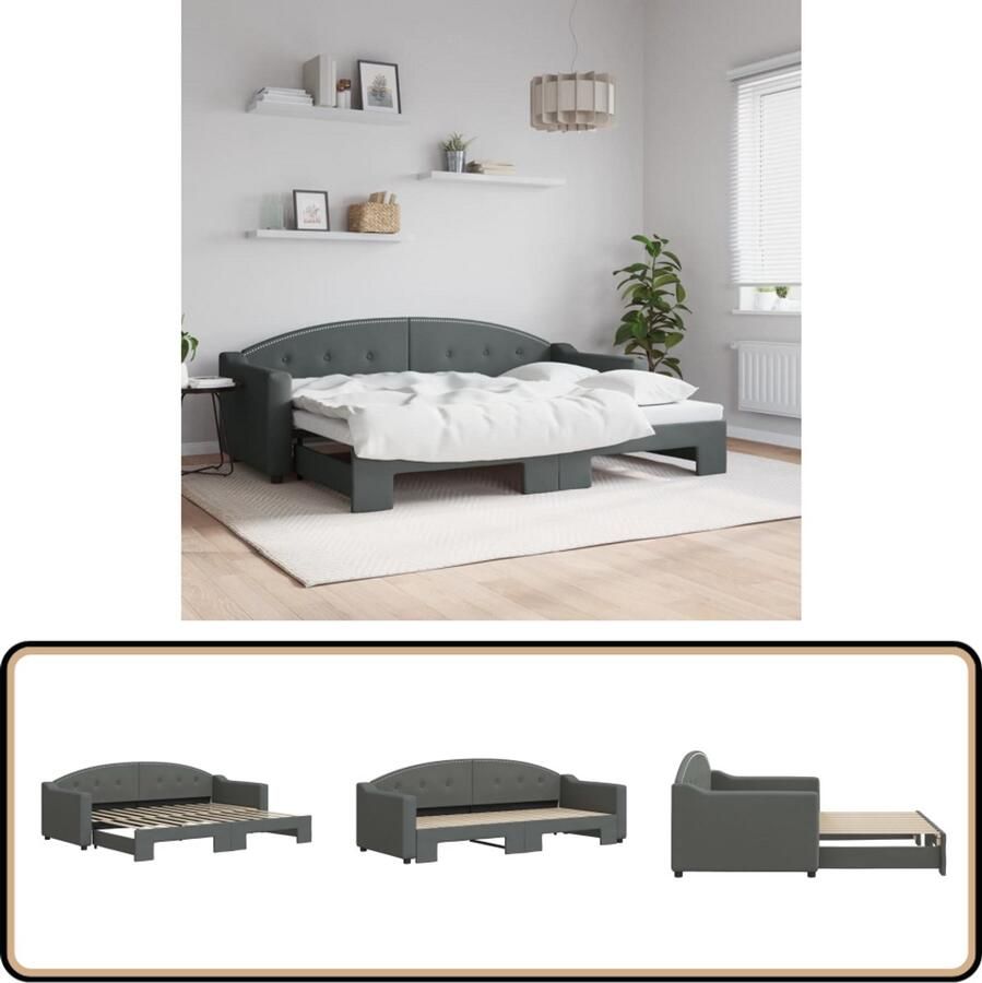 VidaXL Slaapbank 80x200 cm Donkergrijs Stof Slaapbank Sofa Bed Tweepersoonsbed Donkere Meubels Grijs Interieur Multifunctioneel Meubel Compact Design Stoffen Bank