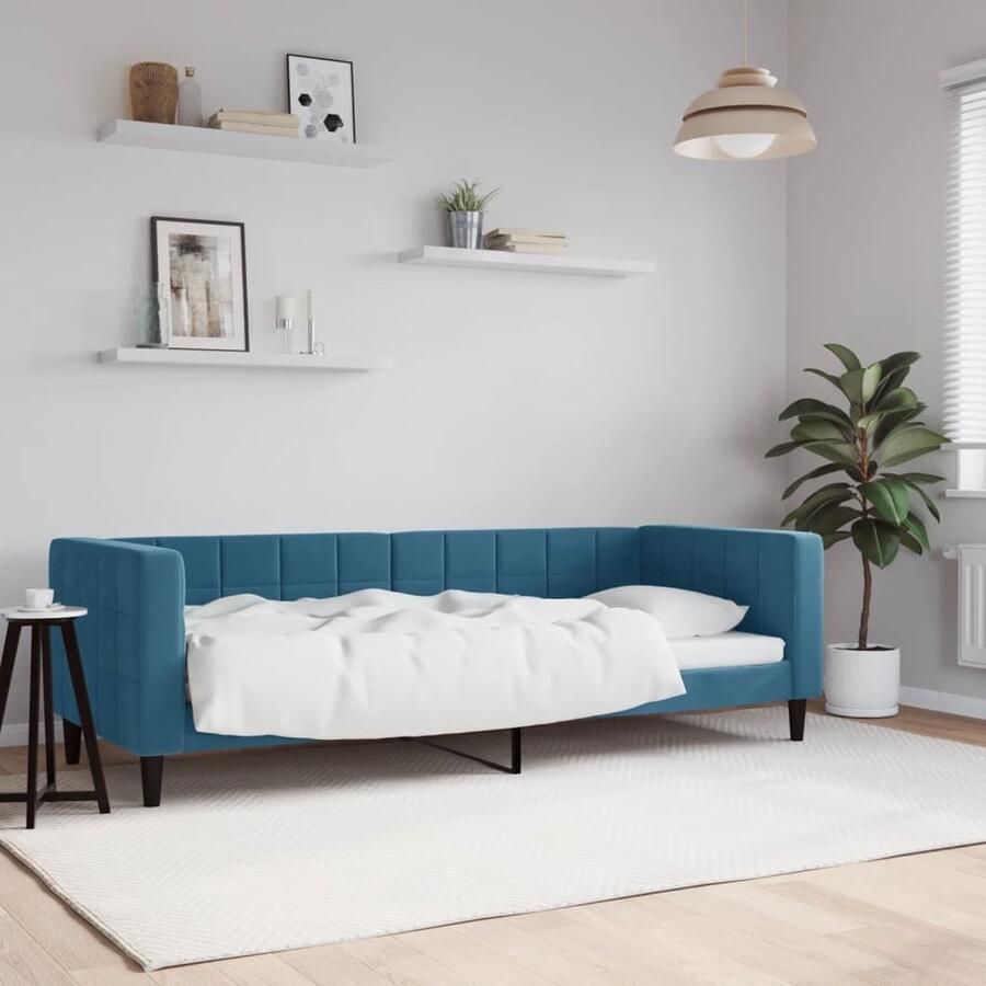 VidaXL Slaapbank 80x200 cm Fluweel Blauw Slaapbank Sofa Bed Tweepersoonsbed Lounge Meubels Fluweel Meubel Moderne Bank Compact Bed Guest Bed - Foto 2