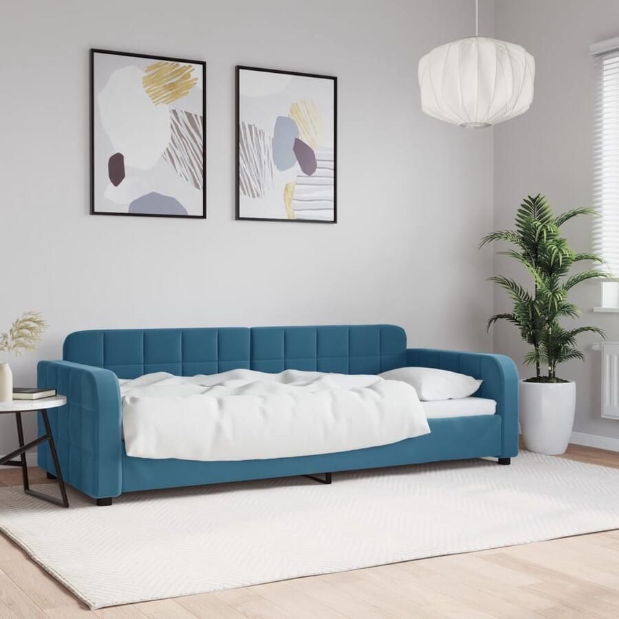 VidaXL Slaapbank 80x200 cm Fluweel Blauw Slaapbank Sofa Bed Tweepersoonsbed Comfortabele Bank Lounge Meubilair - Foto 2
