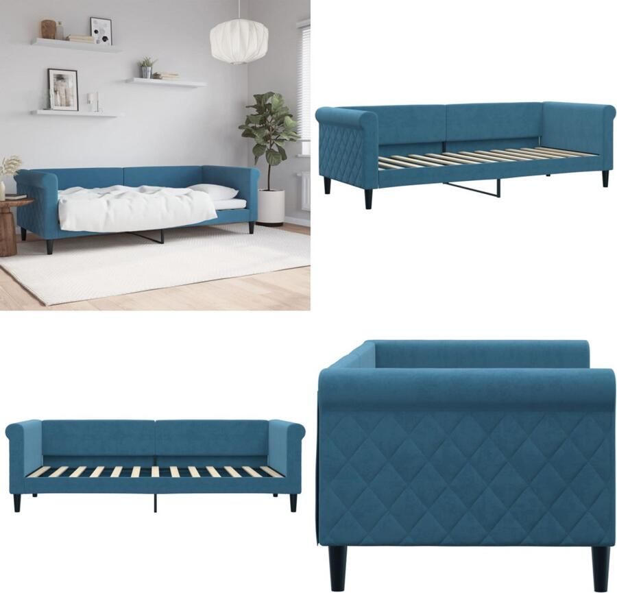 VidaXL Slaapbank 80x200 cm fluweel blauw Slaapbank Slaapbanken Bankbed Logeerbed