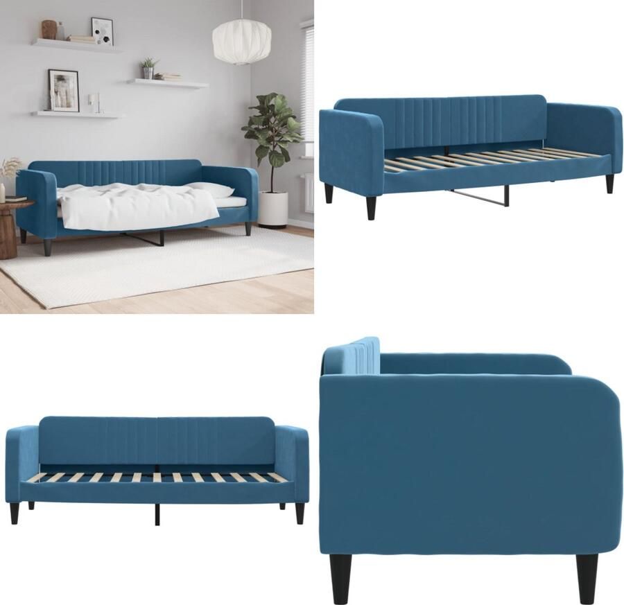 VidaXL Slaapbank 80x200 cm fluweel blauw Slaapbank Slaapbanken Bankbed Logeerbed