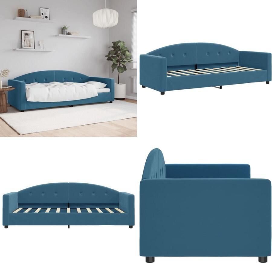 VidaXL Slaapbank 80x200 cm fluweel blauw Slaapbank Slaapbanken Bankbed Logeerbed - Foto 2