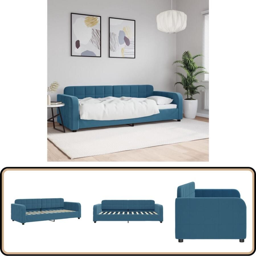 VidaXL Slaapbank 80x200 cm Fluweel Blauw Slaapbank Sofa Bed Tweepersoonsbed Comfortabele Bank Lounge Meubilair