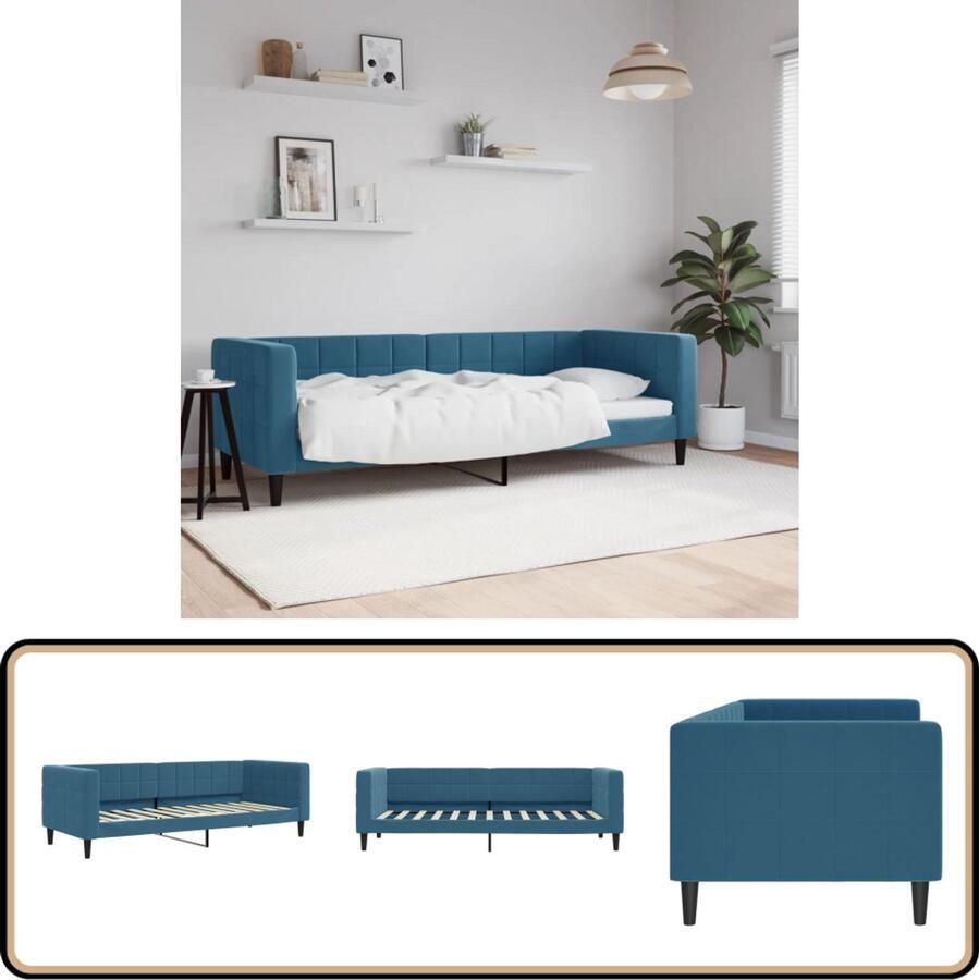 VidaXL Slaapbank 80x200 cm Fluweel Blauw Slaapbank Sofa Bed Tweepersoonsbed Lounge Meubels Fluweel Meubel Moderne Bank Compact Bed Guest Bed