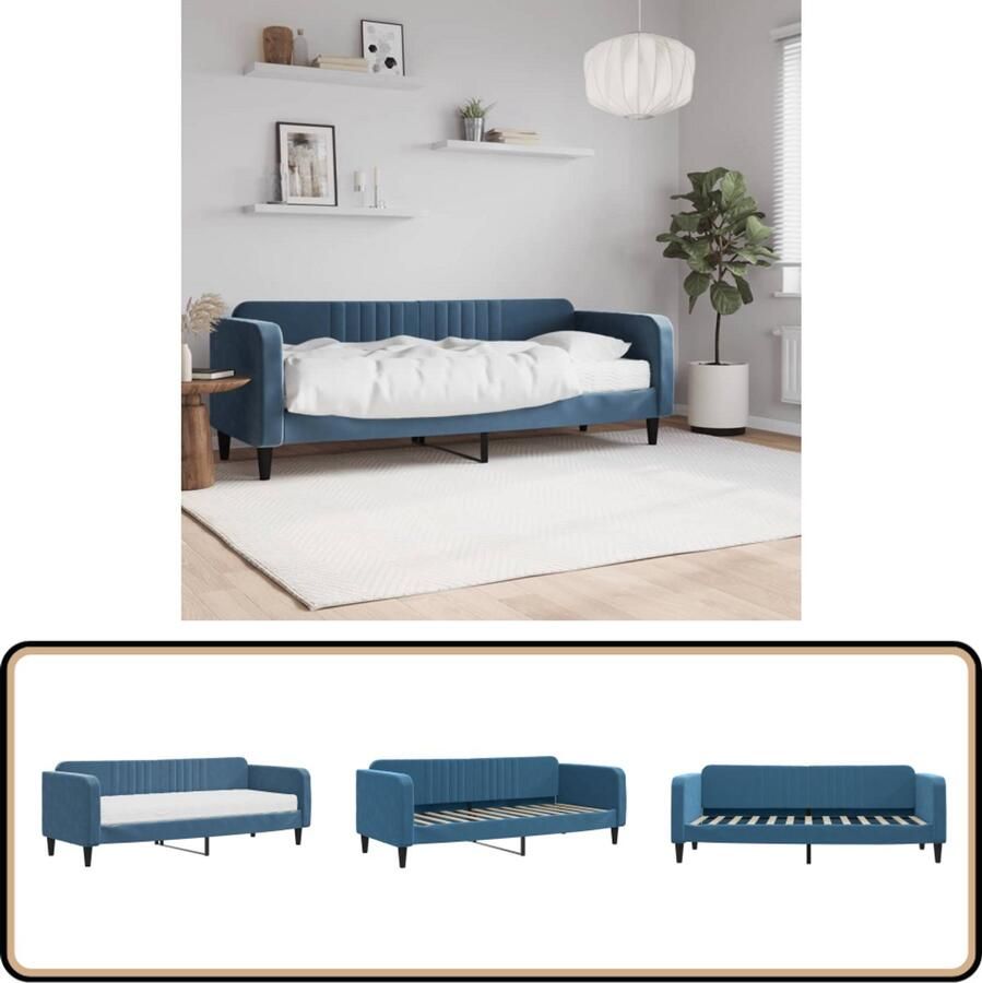 VidaXL Slaapbank 80x200 cm Fluweel Blauw Slaapbank Tweepersoonsbed Blauwe Meubels Lounge Sofa Multifunctionele Bank