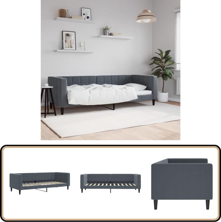 VidaXL Slaapbank 80x200 cm Fluweel Donkergrijs Slaapbank Donkere Grijze Meubels Fluweel Sofa Multifunctionele Bank Kleine Woonkamers Design Slaapkamer Gezellige Zithoek Luxe Lounge Stoffen Bank