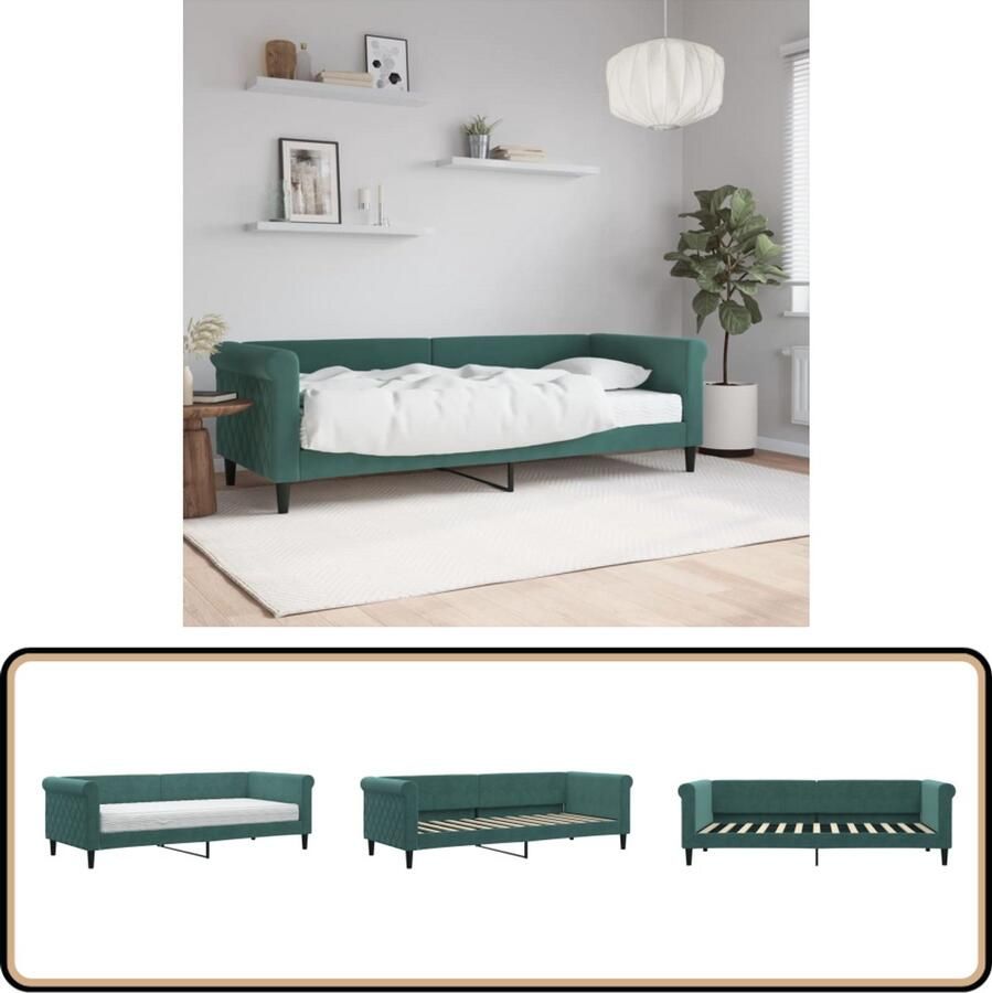 VidaXL Slaapbank 80x200 cm Fluweel Donkergroen Slaapbank Donkere Kleuren Tweepersoonsbed Designmeubel Moderne Meubels