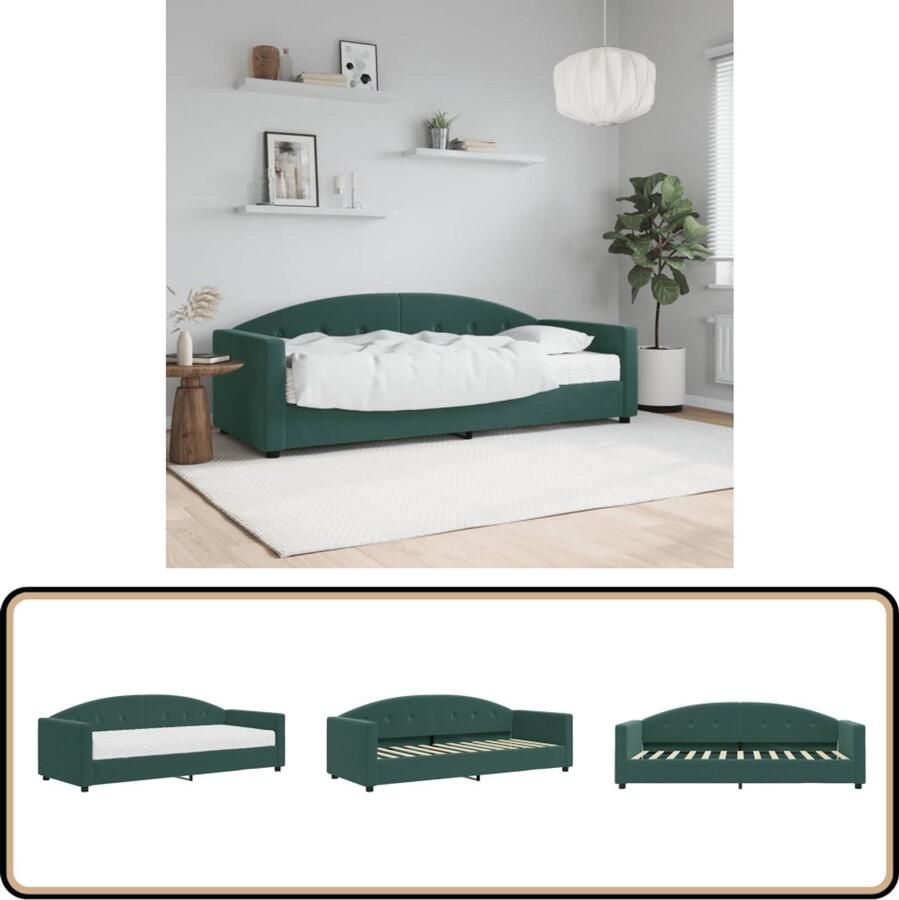 VidaXL Slaapbank 80x200 cm Fluweel Donkergroen Slaapbank Sofa Bed Tweepersoonsbed Donkere Kleuren Fluweelsofa