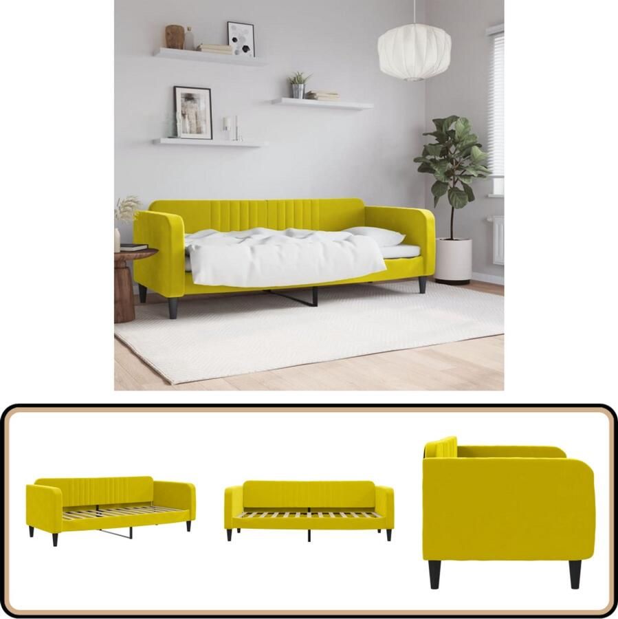 VidaXL Slaapbank 80x200 cm Fluweel Geel Slaapbank Fluweelslaapbank Daybed Tweepersoons Sofa Bed Lounge Bank Guest Bed Living Room Furniture Bedroom Furniture