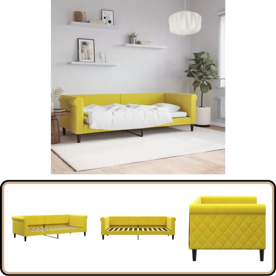 VidaXL Slaapbank 80x200 cm Fluweel Geel Slaapbank Fluweelslaapbank Gele Slaapbank Daybed Tweepersoonsbed Lounge Sofa Multifunctionele Meubelen