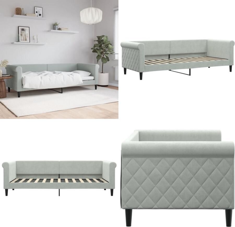 VidaXL Slaapbank 80x200 cm fluweel lichtgrijs Slaapbank Slaapbanken Bankbed Logeerbed - Foto 2