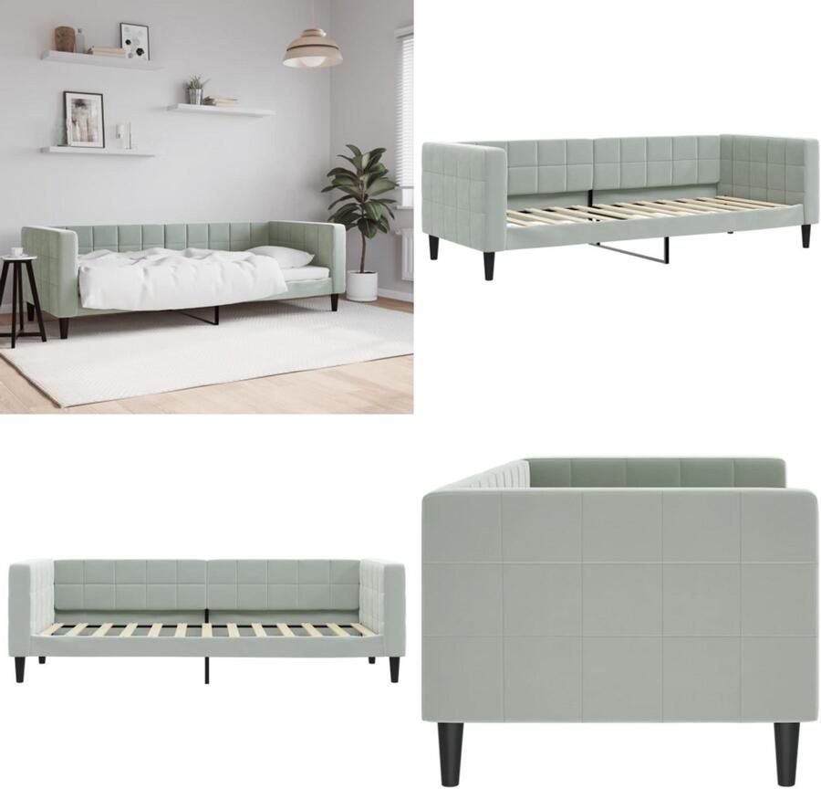 VidaXL Slaapbank 80x200 cm fluweel lichtgrijs Slaapbank Slaapbanken Bedbank Bankbed - Foto 2