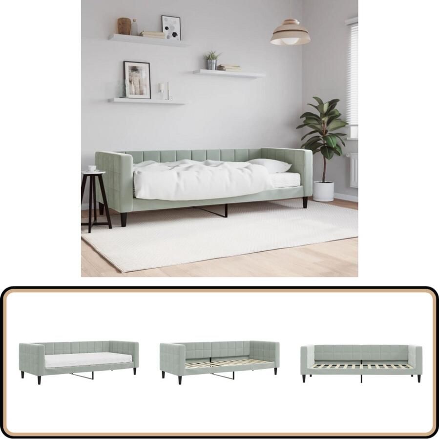 VidaXL Slaapbank 80x200 cm Fluweel Lichtgrijs Slaapbank Velvet Licht Grijs Tweepersoons Comfortabele Slaapbank