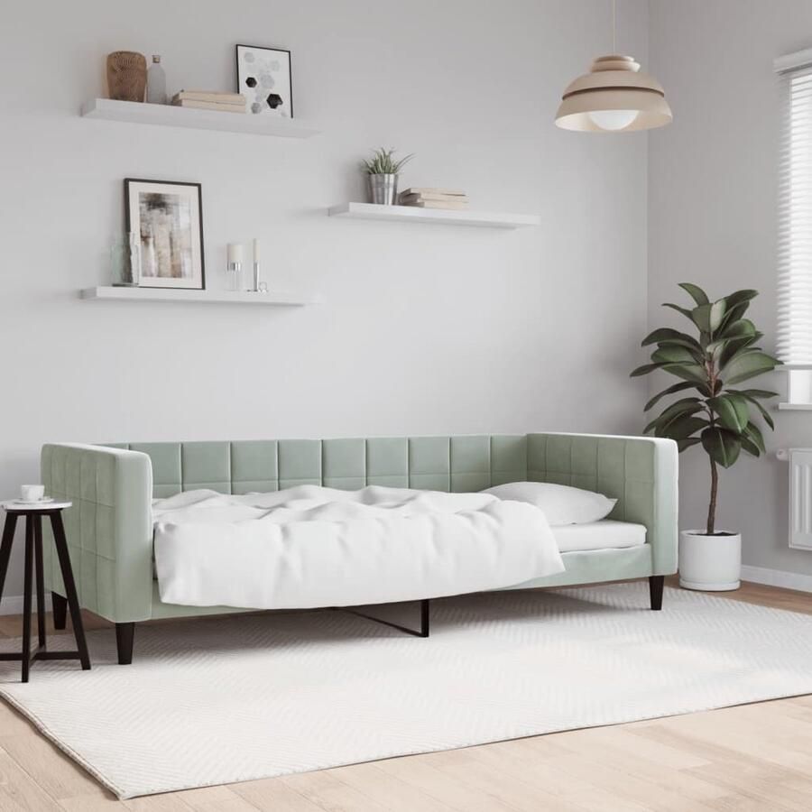 VidaXL Slaapbank 80x200 cm Fluweel Lichtgrijs Slaapbank Velvet Sofa Tweepersoons Bank Comfortabele Bank Design Bank Multifunctionele Meubels Daybed Guest Bed Kleine Woonkamer Ruimtebesparend Meubel Licht Grijs Meubilair - Foto 2