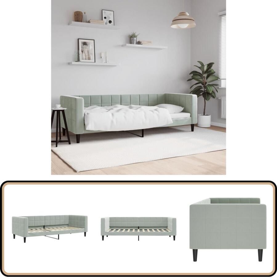 VidaXL Slaapbank 80x200 cm Fluweel Lichtgrijs Slaapbank Velvet Sofa Tweepersoons Bank Comfortabele Bank Design Bank Multifunctionele Meubels Daybed Guest Bed Kleine Woonkamer Ruimtebesparend Meubel Licht Grijs Meubilair