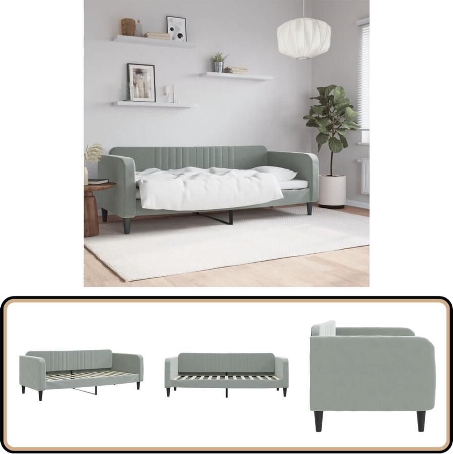 VidaXL Slaapbank 80x200 cm Fluweel Lichtgrijs Slaapbank Velvet Sofa Tweepersoonsbed Daybed Lounge Bed