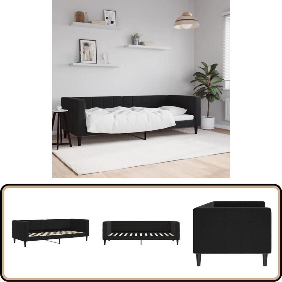 VidaXL Slaapbank 80x200 cm Fluweel Zwart Slaapbank 2-in-1 Bank Daybed Lounge Sofa Zwarte Meubels