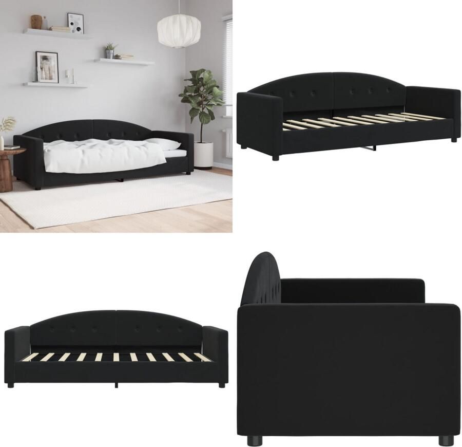 VidaXL Slaapbank 80x200 cm fluweel zwart Slaapbank Slaapbanken Bankbed Logeerbed - Foto 2
