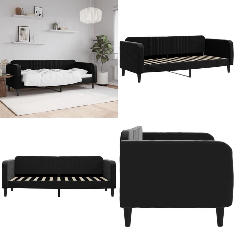 VidaXL Slaapbank 80x200 cm fluweel zwart Slaapbank Slaapbanken Bankbed Logeerbed
