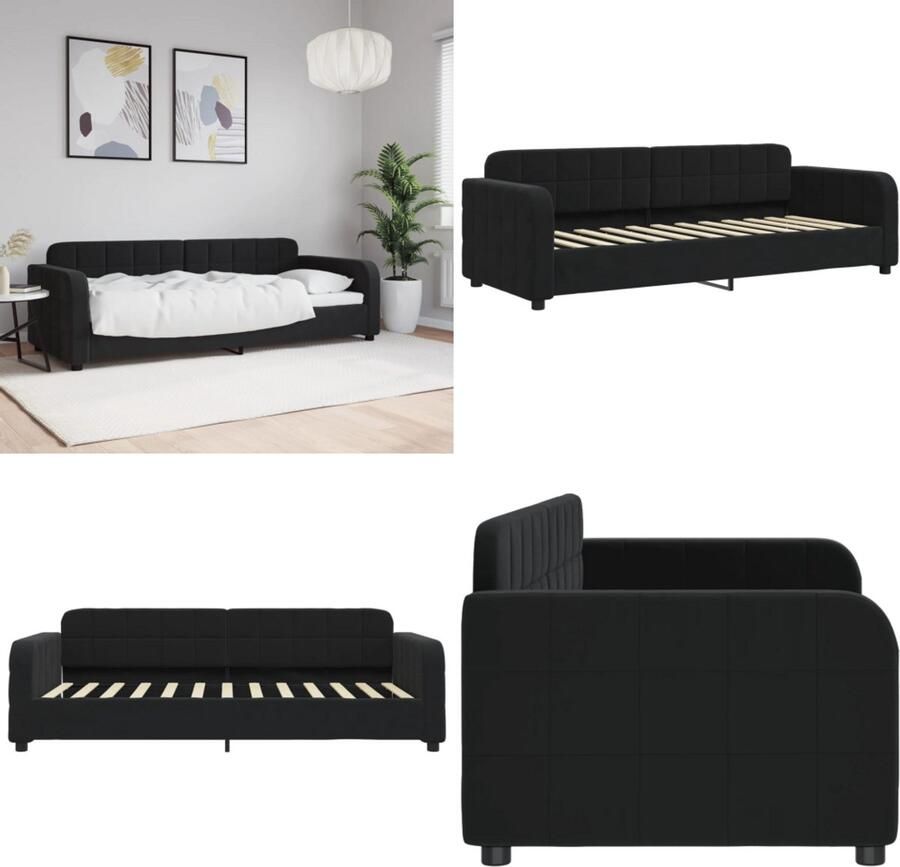 VidaXL Slaapbank 80x200 cm fluweel zwart Slaapbank Slaapbanken Bedbank Bankbed - Foto 2