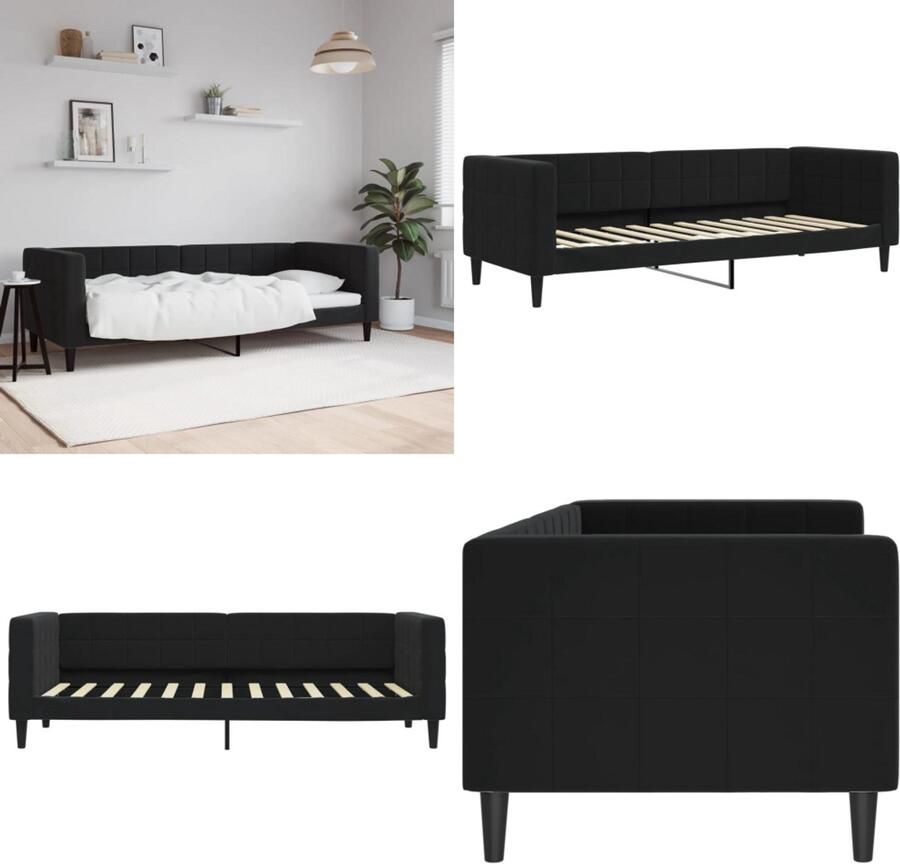 VidaXL Slaapbank 80x200 cm fluweel zwart Slaapbank Slaapbanken Bedbank Bankbed