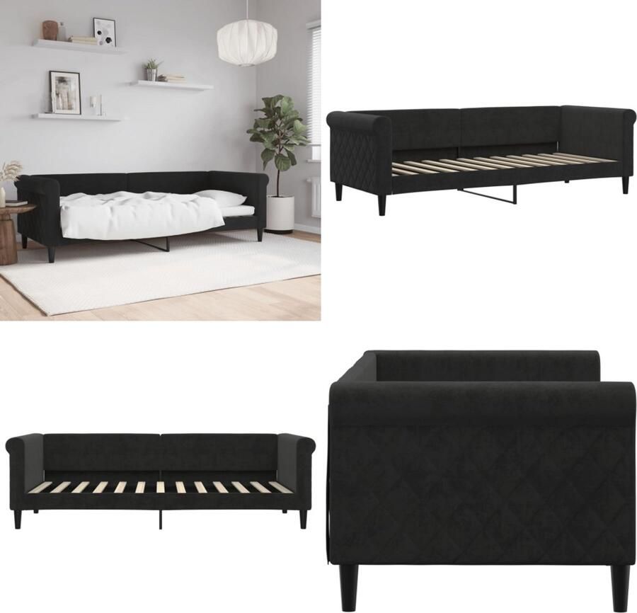 VidaXL Slaapbank 80x200 cm fluweel zwart Slaapbank Slaapbanken Bedbank Bankbed