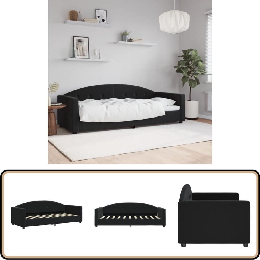 VidaXL Slaapbank 80x200 cm Fluweel Zwart Slaapbank Tweepersoonsbed Daybed Lounge Sofa Multifunctioneel Meubilair Zwarte Slaapbank Fluweelslaapbank Design Slaapkamer Comfortabele Zithoek Compact Bed Stapelbare Stoffen Bank