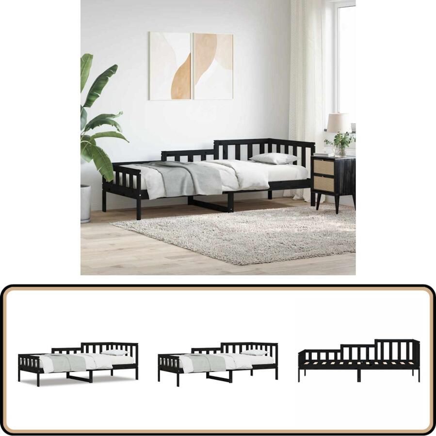 VidaXL Slaapbank 80x200 cm Grenenhout Zwart Logeerbed Slaapbank Bed Met Lade Grenenhouten Bed Zwarte Bed