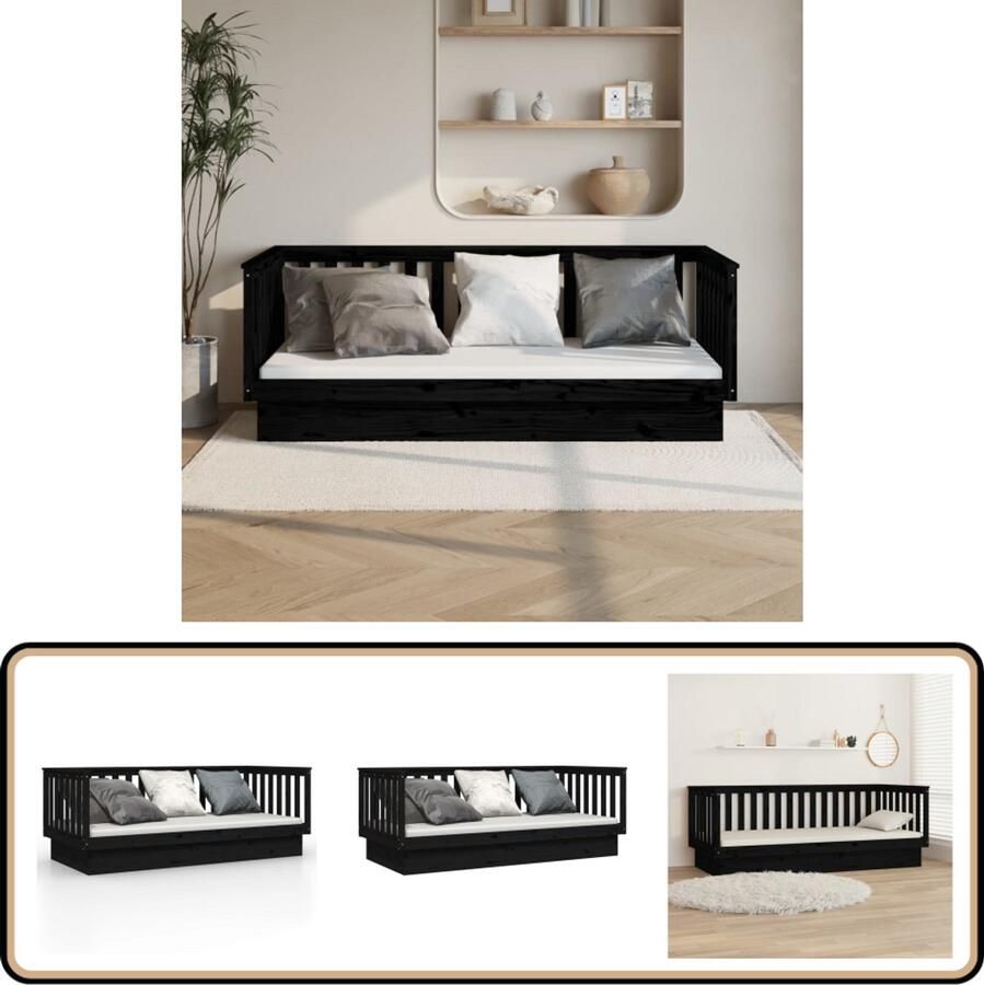 VidaXL Slaapbank 80x200 cm Grenenhout Zwart Logeerbed Slaapbank Grenenhouten Bed Zwarte Bed Stapelbaar Bed Compact Bed Guest Bed