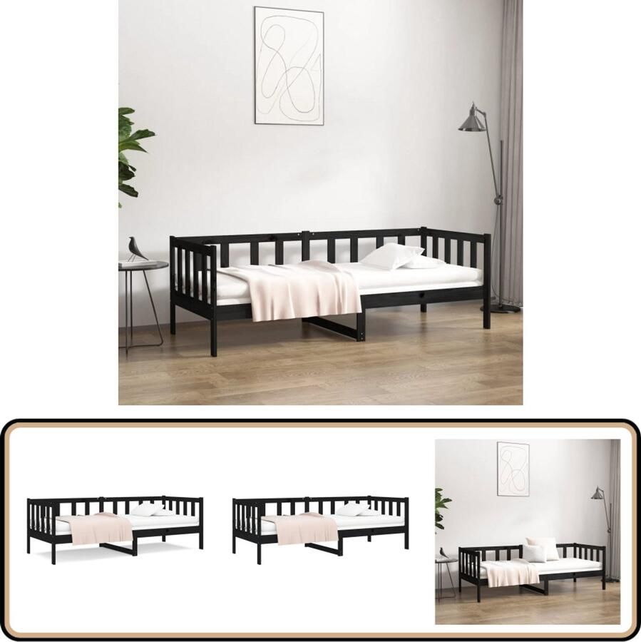 VidaXL Slaapbank 80x200 cm Massief Grenenhout Zwart Logeerbed Slaapbank Bed Frame Grenenhouten Bed Zwarte Bed