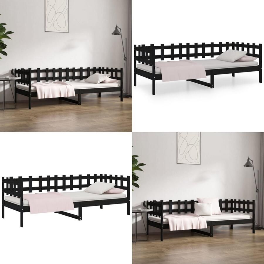 VidaXL Slaapbank 80x200 cm massief grenenhout zwart Slaapbank Slaapbanken Bedbank Bed