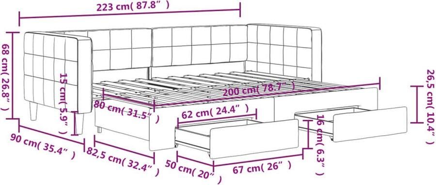 VidaXL Stijlvolle zwarte fluwelen slaapbank 80x200 cm Slaapbank Tweepersoonsbed Onderschuifbed Fluweelsofa Lounge Sofa Multifunctioneel Meubilair Zithoek Guest Room Furniture Compact Wonen