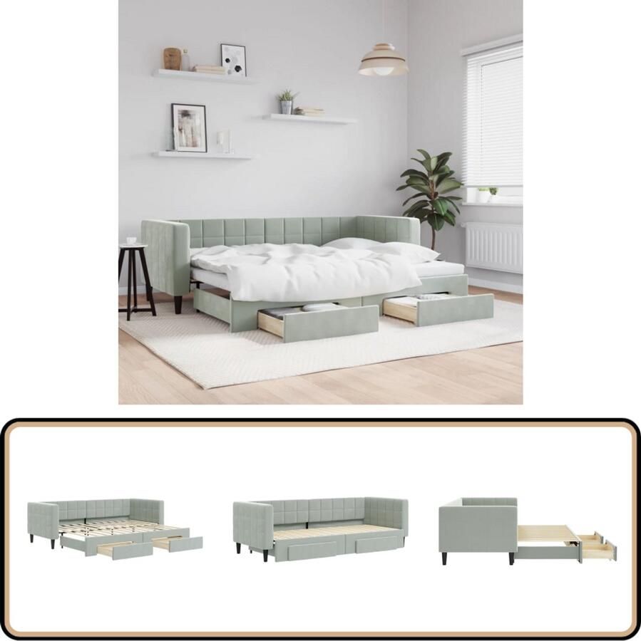 VidaXL Slaapbank 80x200 cm Onderschuifbed & Lades Slaapbank Sofa Bed Tweepersoonsbed Boxspring Lounge Woonkamer Meubels Slaapkamer Meubels Multifunctionele Meubels Opslagoplossingen Grijs Fluweel
