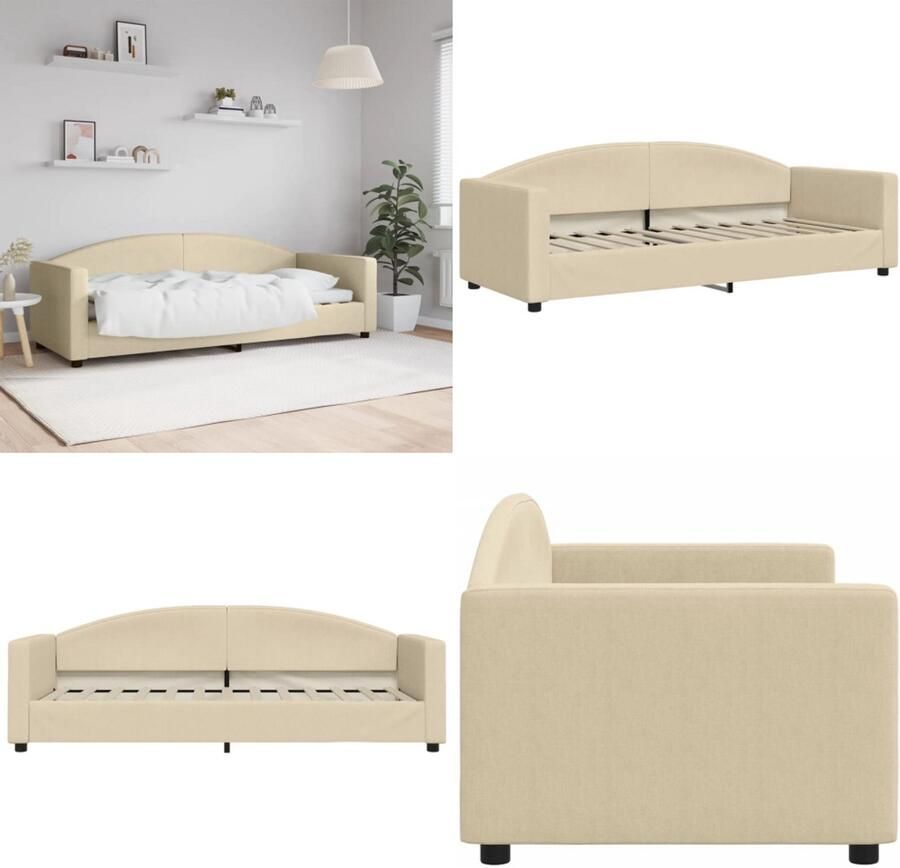 VidaXL Slaapbank 80x200 cm stof crèmekleurig Slaapbank Slaapbanken Bankbed Logeerbed