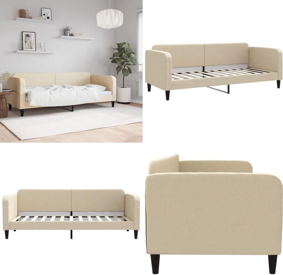 VidaXL Slaapbank 80x200 cm stof crèmekleurig Slaapbank Slaapbanken Bankbed Logeerbed