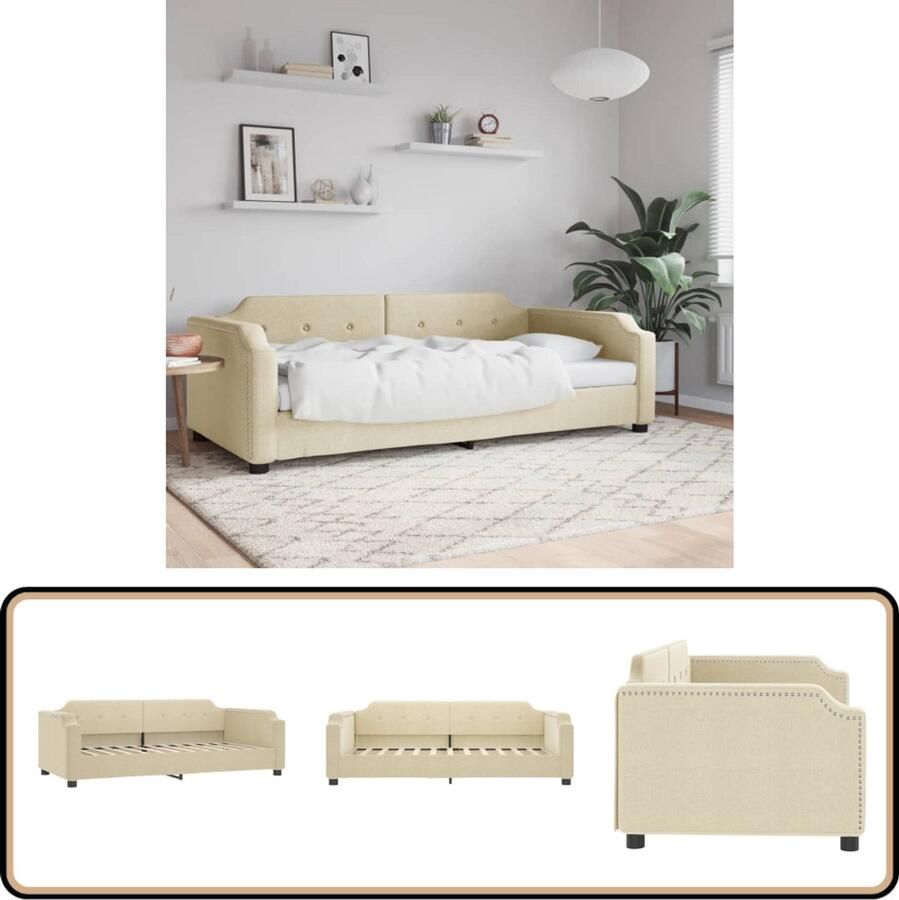 VidaXL Slaapbank 80x200 cm Stof crèmekleurig Slaapbank Sofa Bed Daybed Crèmekleurig Multifunctioneel Meubilair