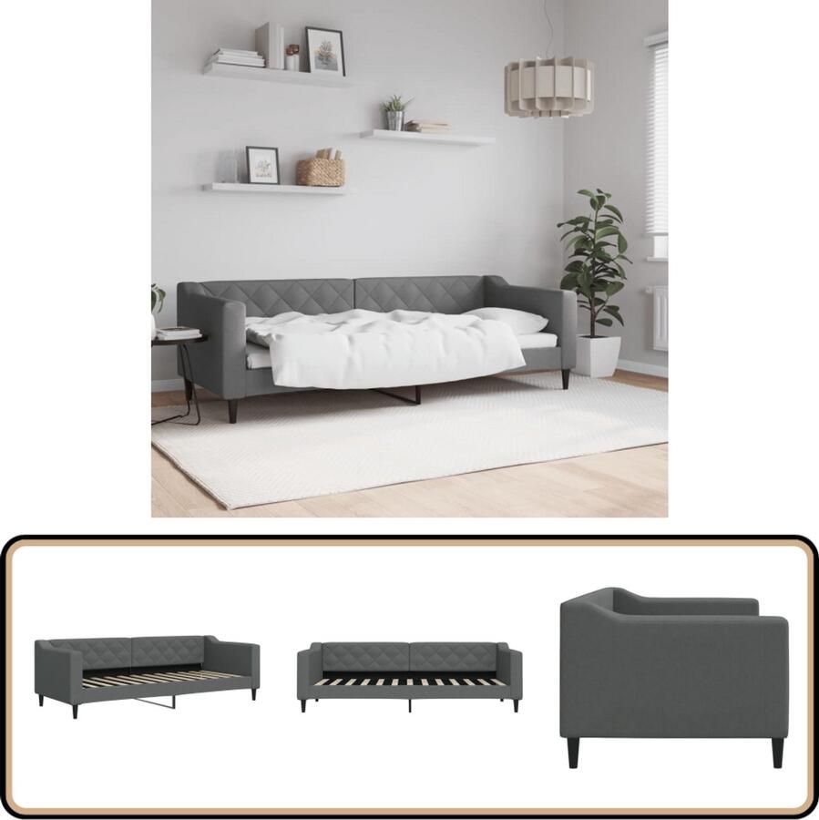 VidaXL Slaapbank 80x200 cm Stof Donkergrijs Slaapbank Donkere Meubels Tweepersoons Sofa Daybed Multifunctionele Bank Lounge Bank Guest Bed Compact Bed Living Room Furniture Bedroom Furniture Grijs Meubilair
