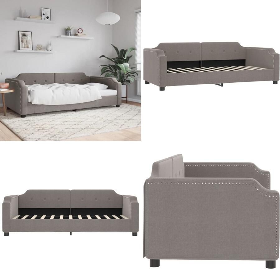 VidaXL Slaapbank 80x200 cm stof taupe Slaapbank Slaapbanken Bankbed Logeerbed - Foto 2