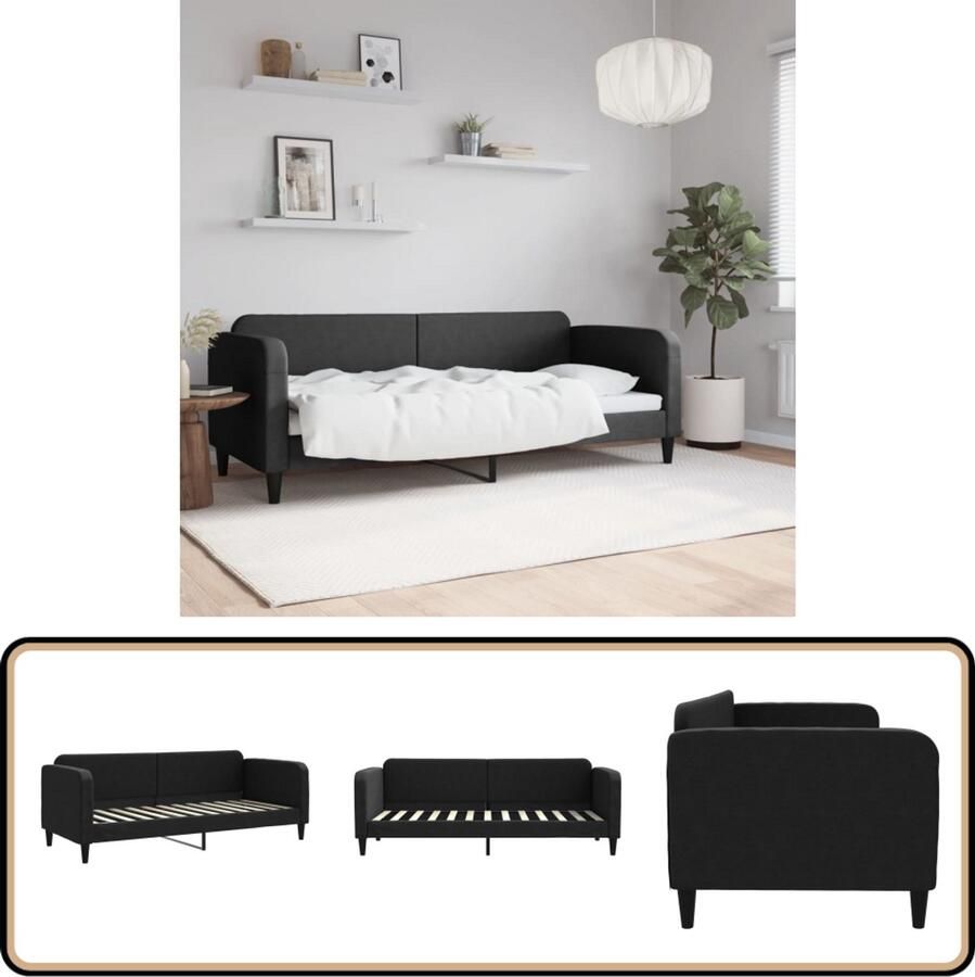 VidaXL Slaapbank 80x200 cm Stof zwart Slaapbank Daybed Tweepersoonsbed Zwarte Bank Stoffen Bank